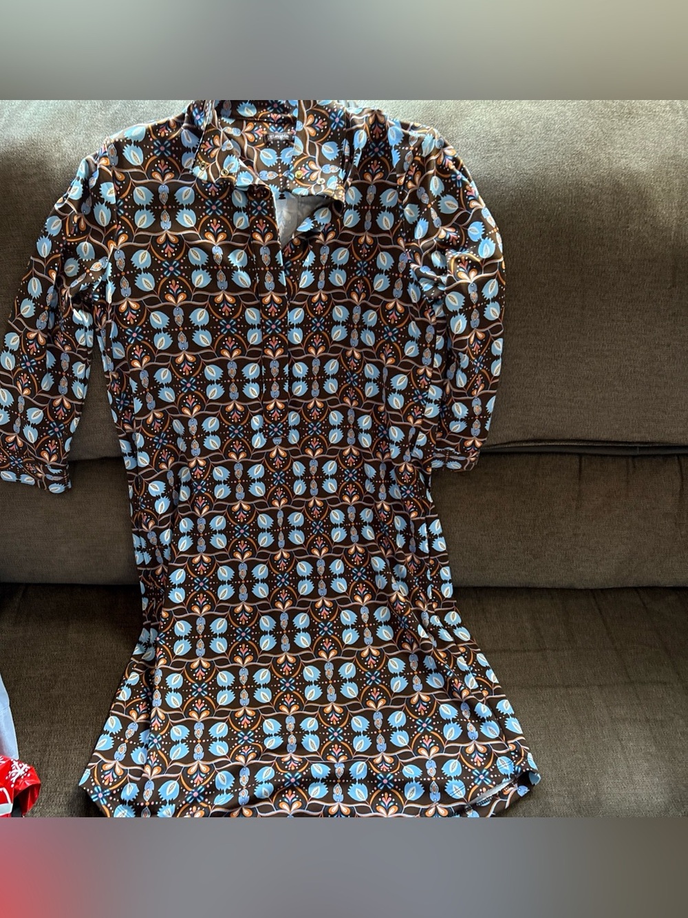 J. McLaughlin Berlin dress Atlas tile 3/4 Sleeve Mock V Neck Catalina Cloth Xs
